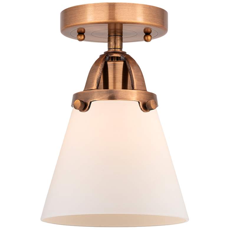 Image 1 Nouveau 2 Cone 6" Semi-Flush Mount - Antique Copper - Matte White Shad
