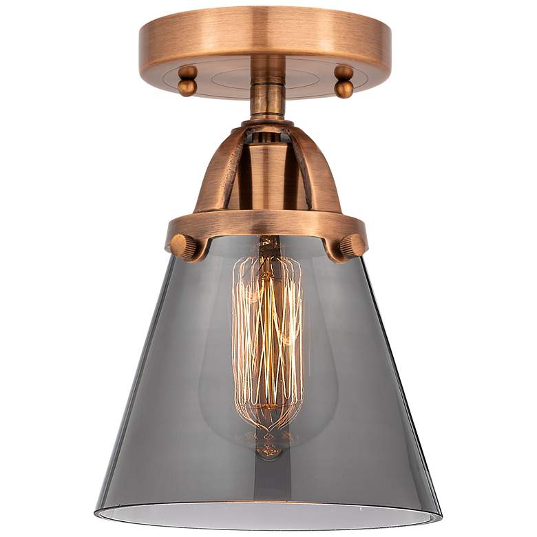 Image 1 Nouveau 2 Cone 6" Semi-Flush Mount - Antique Copper - Plated Smoke