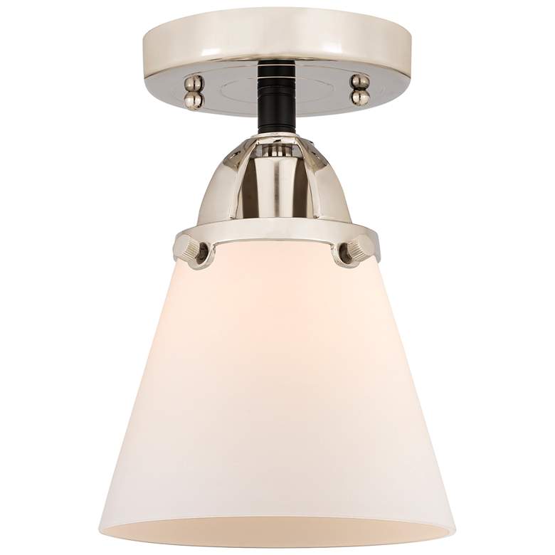 Image 1 Nouveau 2 Cone 6" Semi-Flush Mount - Black Polished Nickel - White