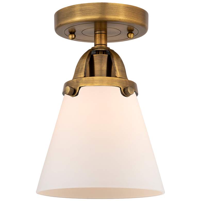 Image 1 Nouveau 2 Cone 6" Semi-Flush Mount - Brushed Brass - Matte White Shade