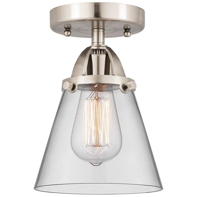 Image 1 Nouveau 2 Cone 6" Semi-Flush Mount - Brushed Satin Nickel - Clear Shad