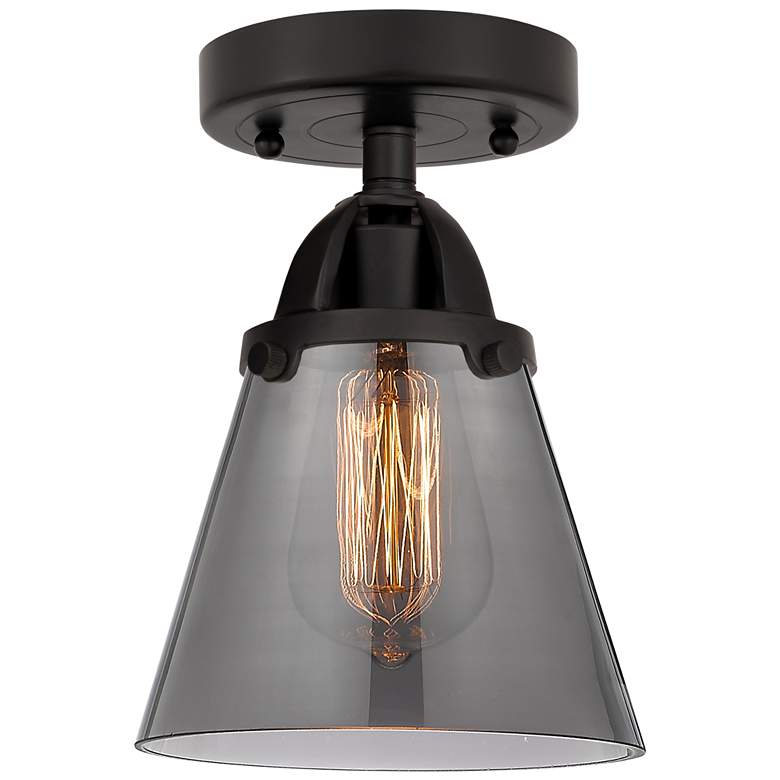 Image 1 Nouveau 2 Cone 6" Semi-Flush Mount - Matte Black - Plated Smoke Shade