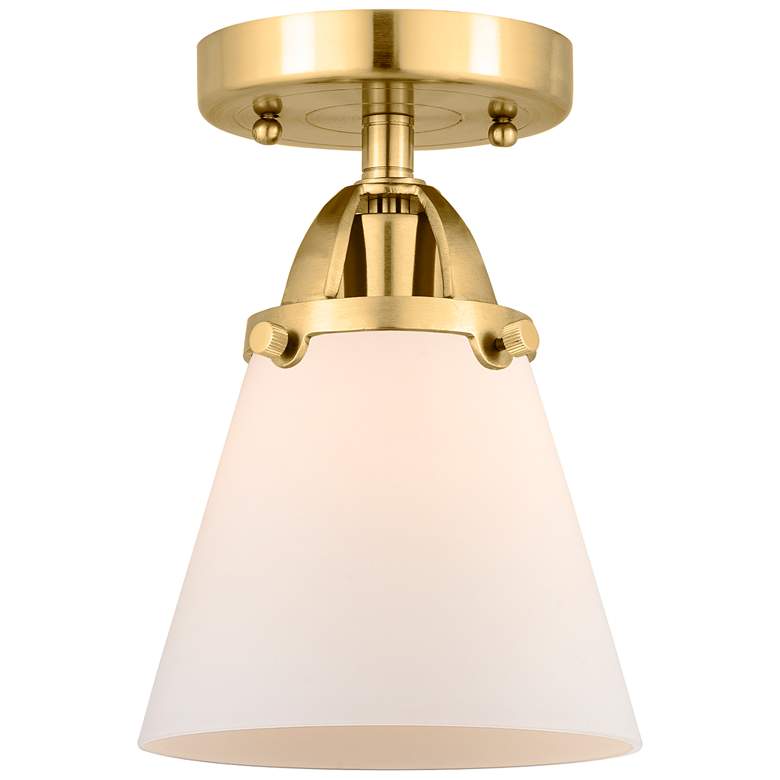 Image 1 Nouveau 2 Cone 6" Semi-Flush Mount - Satin Gold - Matte White Shade