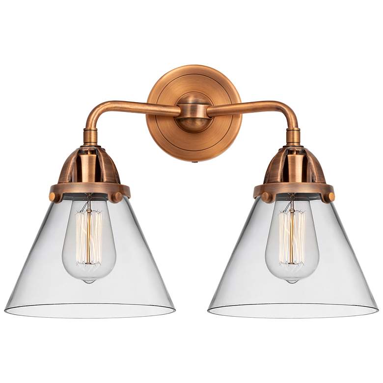 Image 1 Nouveau 2 Cone 8" 2 Light 16" Bath Light - Antique Copper - Clear
