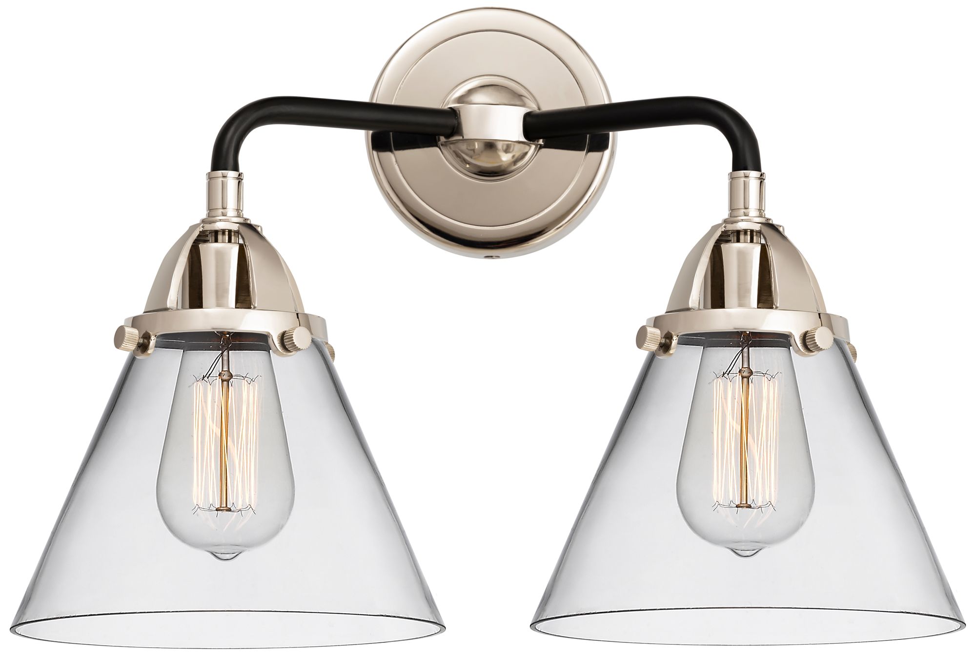 Nouveau 2 Cone 8" 2 Light 16" Bath Light - Black Polished Nickel