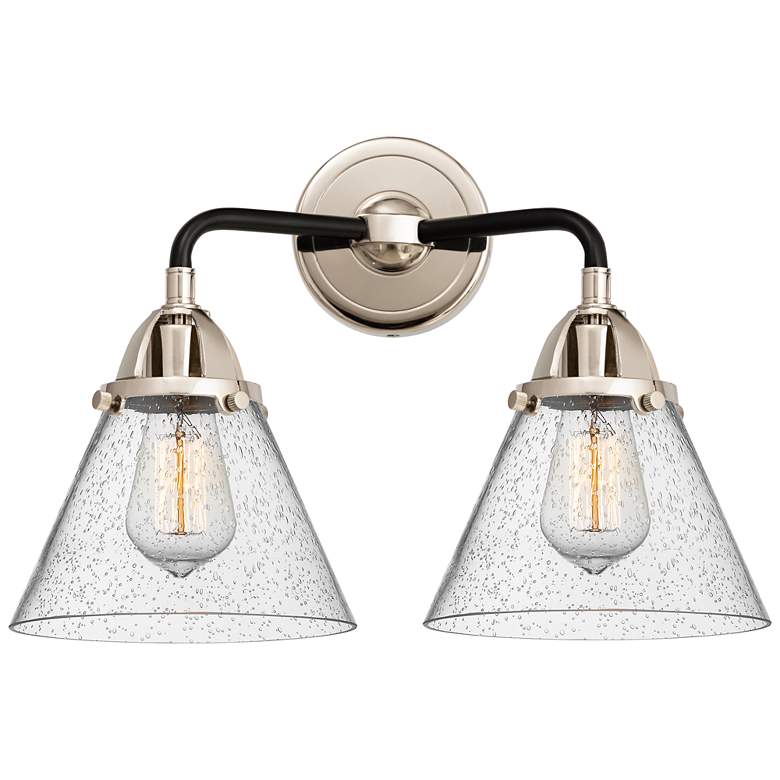 Image 1 Nouveau 2 Cone 8" 2 Light 16" Bath Light - Black Polished Nickel