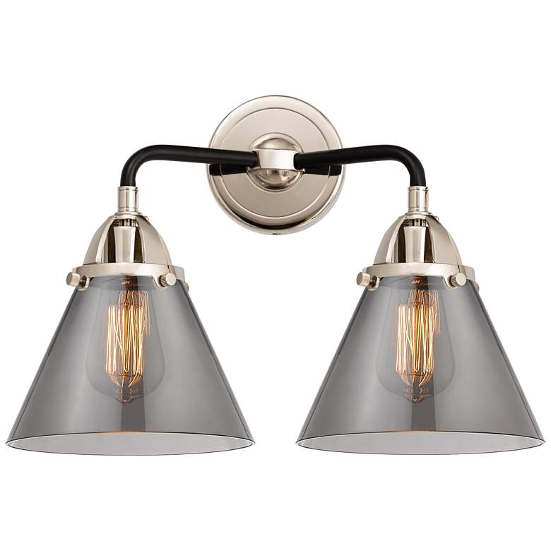 Image 1 Nouveau 2 Cone 8" 2 Light 16" Bath Light - Black Polished Nickel