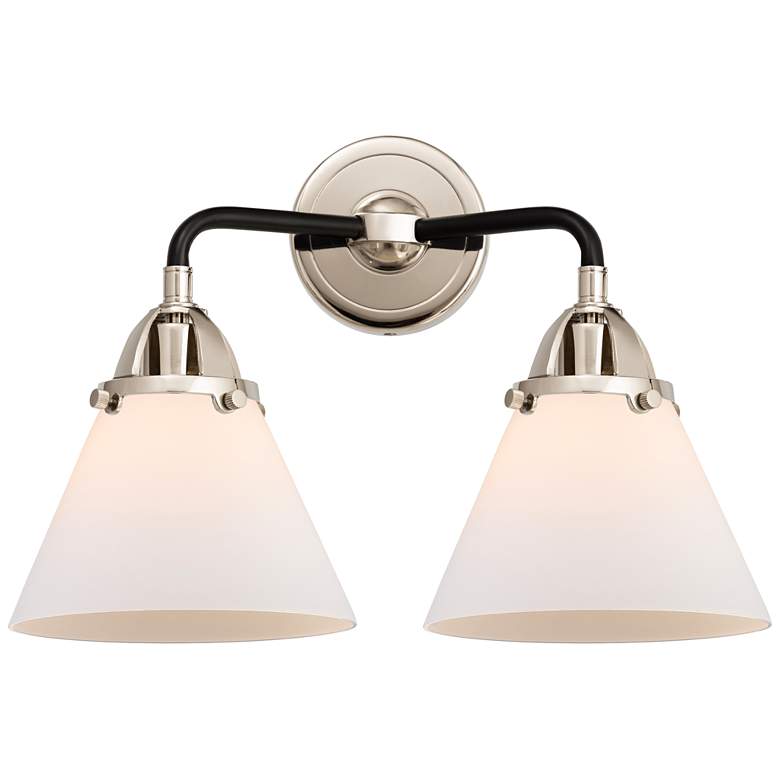 Image 1 Nouveau 2 Cone 8" 2 Light 16" Bath Light - Black Polished Nickel