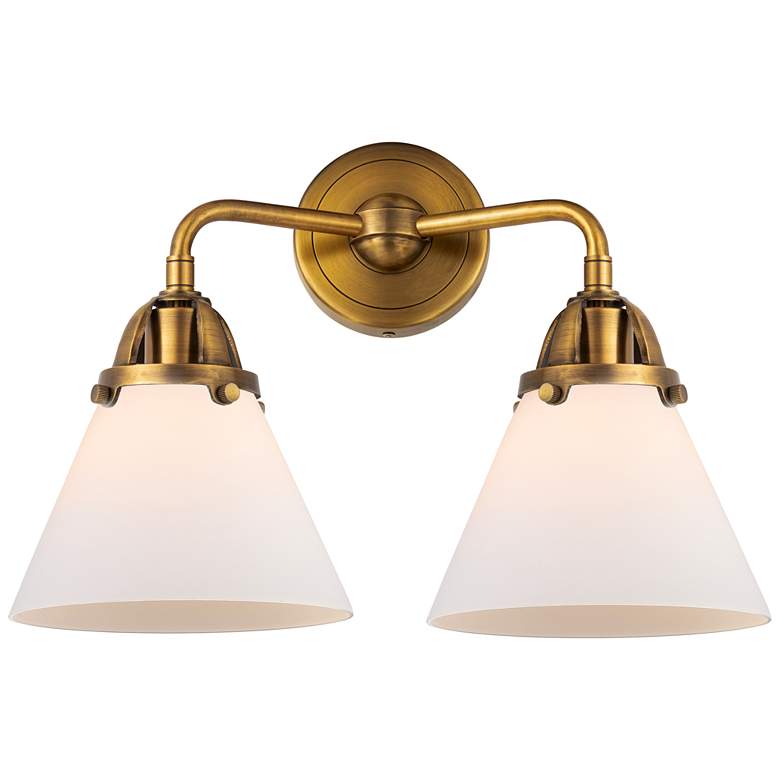 Image 1 Nouveau 2 Cone 8" 2 Light 16" Bath Light - Brushed Brass - White