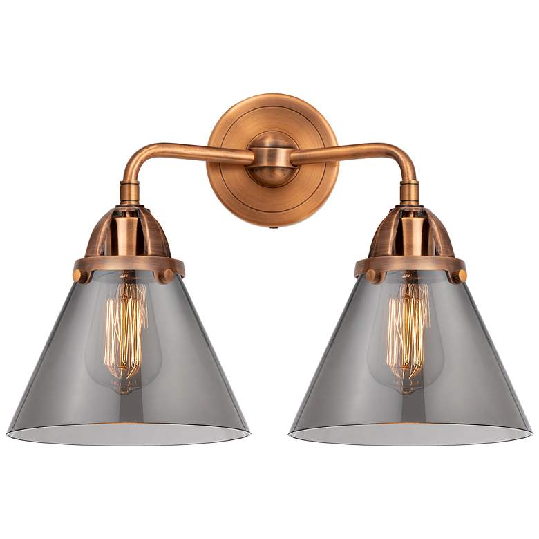 Image 1 Nouveau 2 Cone 8" 2 Light 16" Bath Light - Copper - Smoke Shade