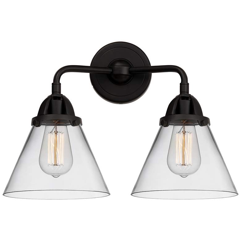 Image 1 Nouveau 2 Cone 8" 2 Light 16" Bath Light - Matte Black - Clear Sh