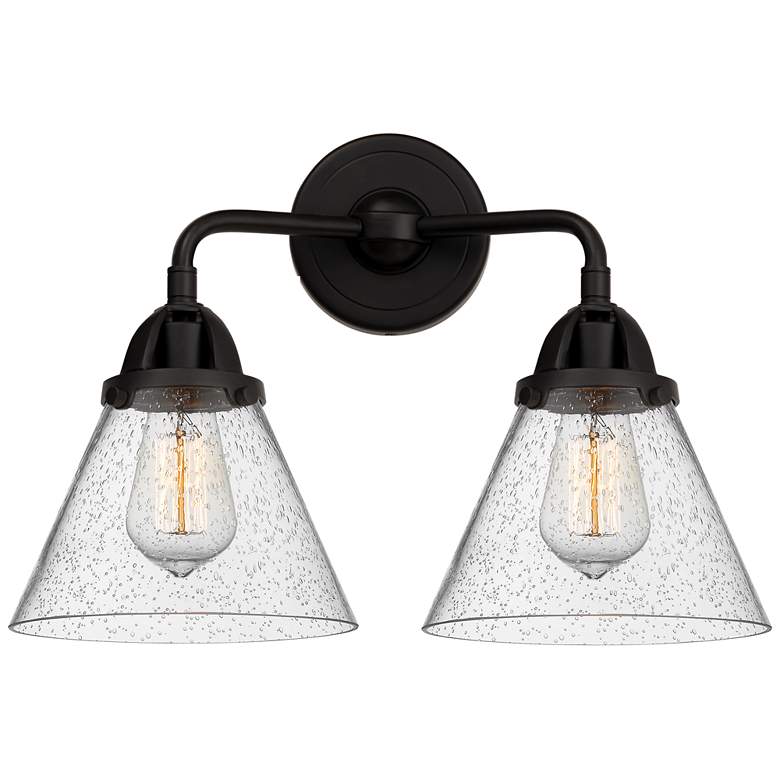 Image 1 Nouveau 2 Cone 8" 2 Light 16" Bath Light - Matte Black - Seedy Sh