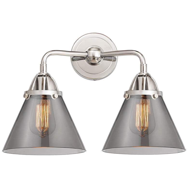 Image 1 Nouveau 2 Cone 8" 2 Light 16" Bath Light - Polished Chrome - Smok