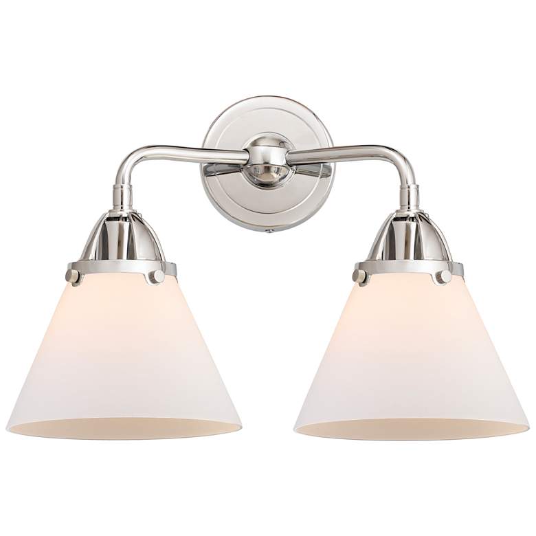 Image 1 Nouveau 2 Cone 8" 2 Light 16" Bath Light - Polished Chrome - Whit