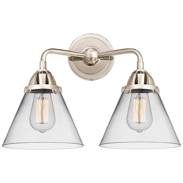 Image 1 Nouveau 2 Cone 8" 2 Light 16" Bath Light - Polished Nickel - Clea