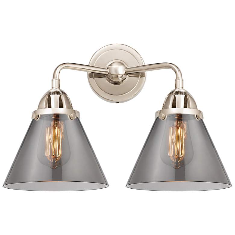 Image 1 Nouveau 2 Cone 8" 2 Light 16" Bath Light - Polished Nickel - Smok