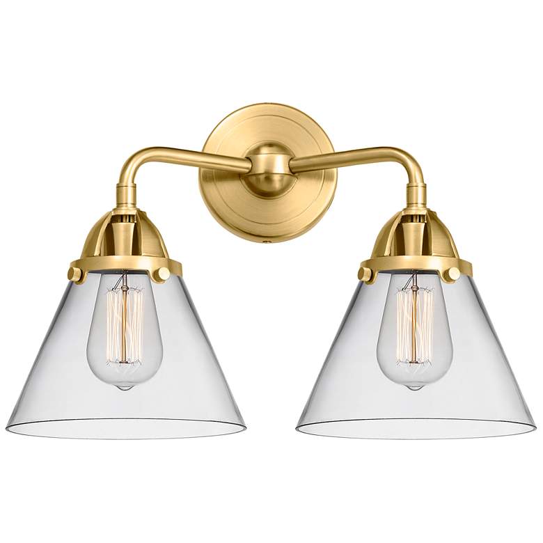 Image 1 Nouveau 2 Cone 8" 2 Light 16" Bath Light - Satin Gold - Clear Sha