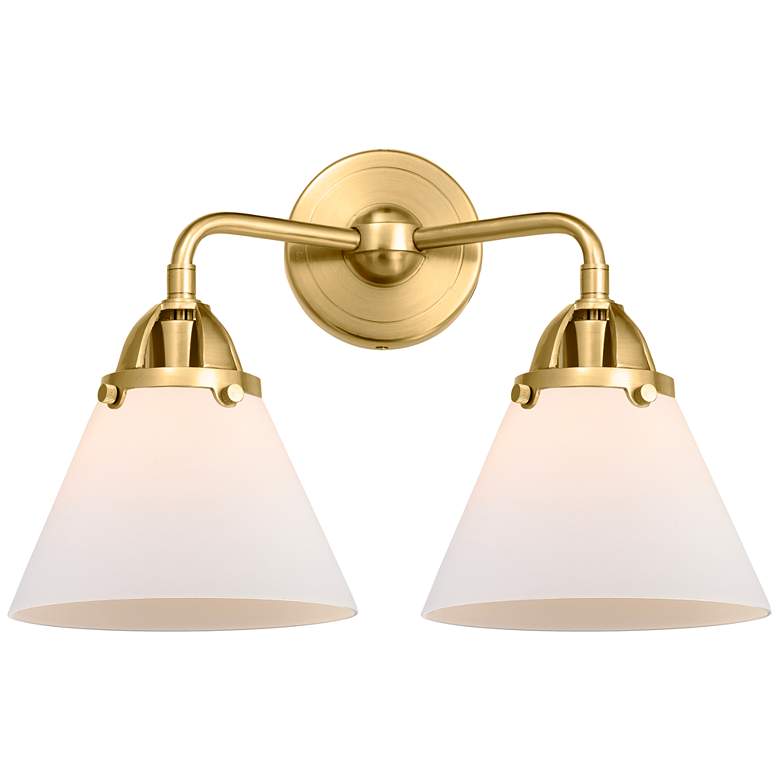 Image 1 Nouveau 2 Cone 8" 2 Light 16" Bath Light - Satin Gold - Matte Whi