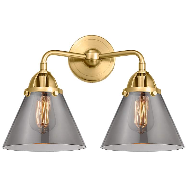Image 1 Nouveau 2 Cone 8" 2 Light 16" Bath Light - Satin Gold - Plated Sm