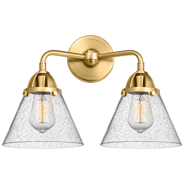 Image 1 Nouveau 2 Cone 8" 2 Light 16" Bath Light - Satin Gold - Seedy Sha