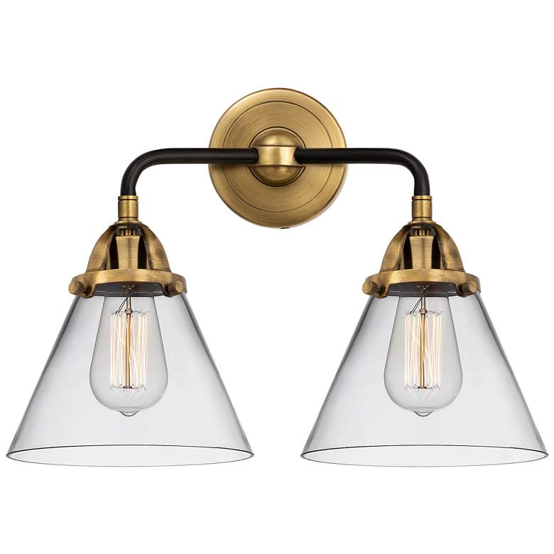 Image 1 Nouveau 2 Cone 8" 2 Light 16" LED Bath Light - Black Brass - Clea
