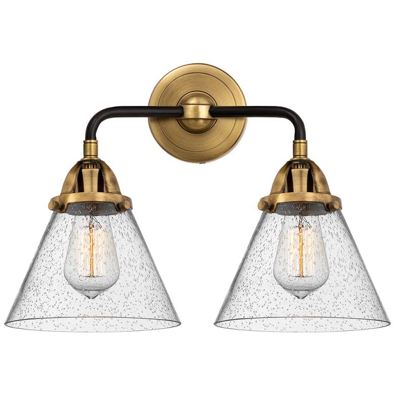 Image 1 Nouveau 2 Cone 8" 2 Light 16" LED Bath Light - Black Brass - Seed