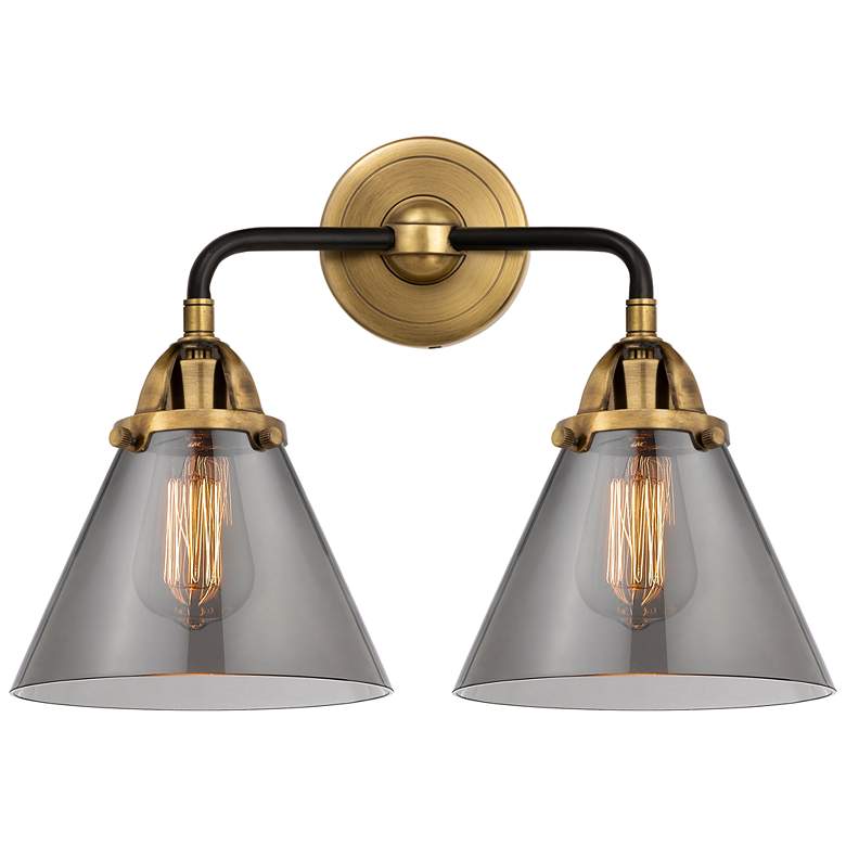 Image 1 Nouveau 2 Cone 8" 2 Light 16" LED Bath Light - Black Brass - Smok