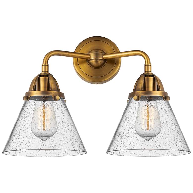 Image 1 Nouveau 2 Cone 8" 2 Light 16" LED Bath Light - Brushed Brass - Se