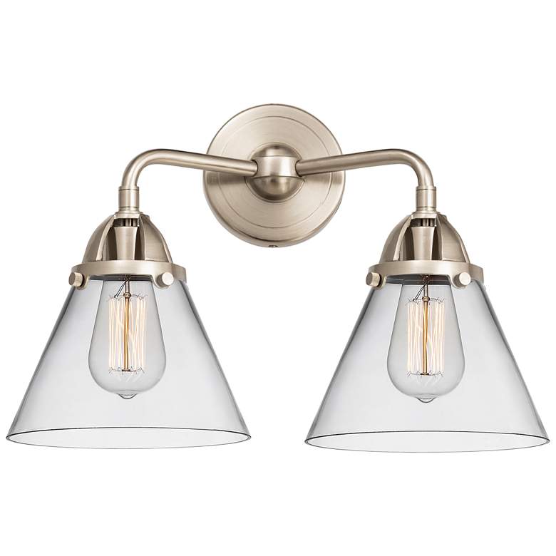 Image 1 Nouveau 2 Cone 8" 2 Light 16" LED Bath Light - Brushed Satin Nick