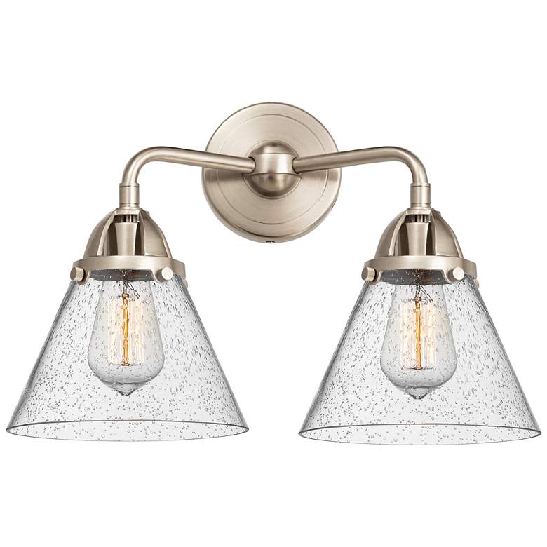 Image 1 Nouveau 2 Cone 8" 2 Light 16" LED Bath Light - Brushed Satin Nick