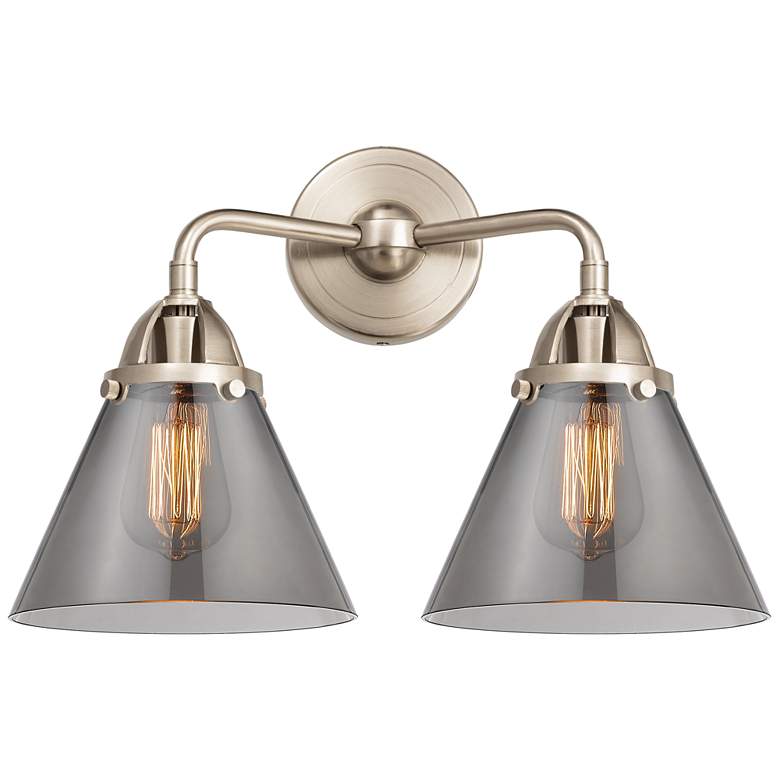 Image 1 Nouveau 2 Cone 8" 2 Light 16" LED Bath Light - Brushed Satin Nick