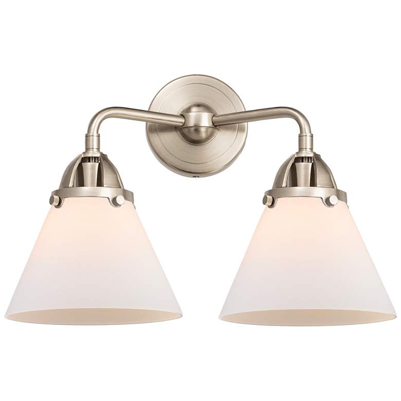 Image 1 Nouveau 2 Cone 8" 2 Light 16" LED Bath Light - Brushed Satin Nick