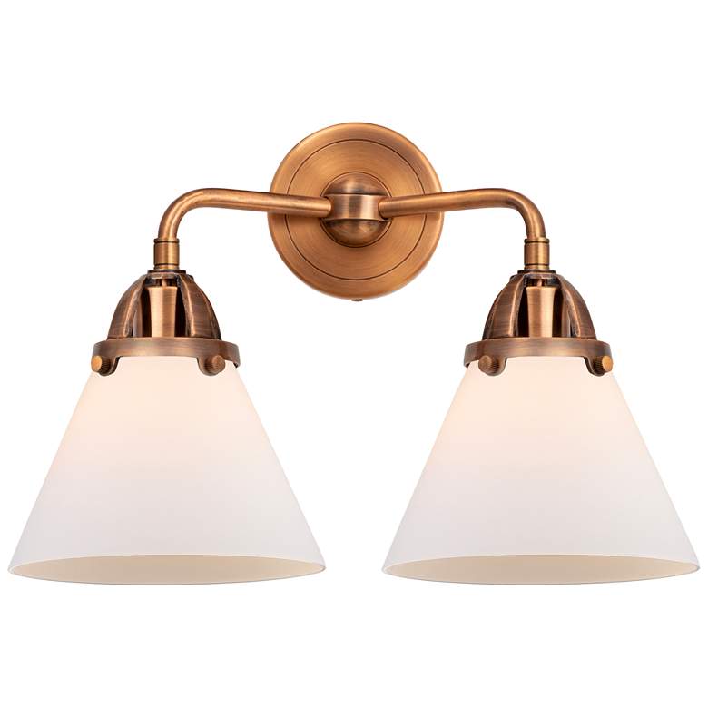 Image 1 Nouveau 2 Cone 8" 2 Light 16" LED Bath Light - Copper - White Sha