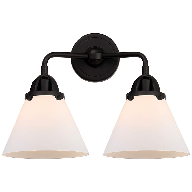 Image 1 Nouveau 2 Cone 8" 2 Light 16" LED Bath Light - Matte Black - Whit