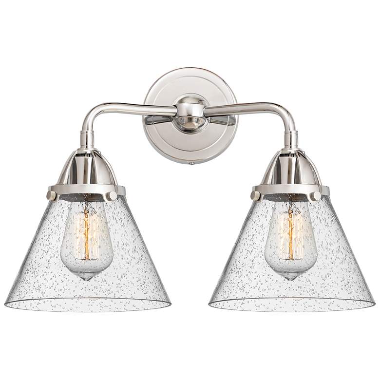 Image 1 Nouveau 2 Cone 8" 2 Light 16" LED Bath Light - Polished Chrome -