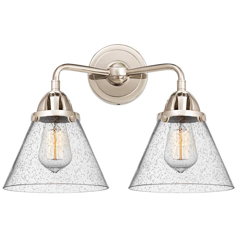 Image 1 Nouveau 2 Cone 8" 2 Light 16" LED Bath Light - Polished Nickel -