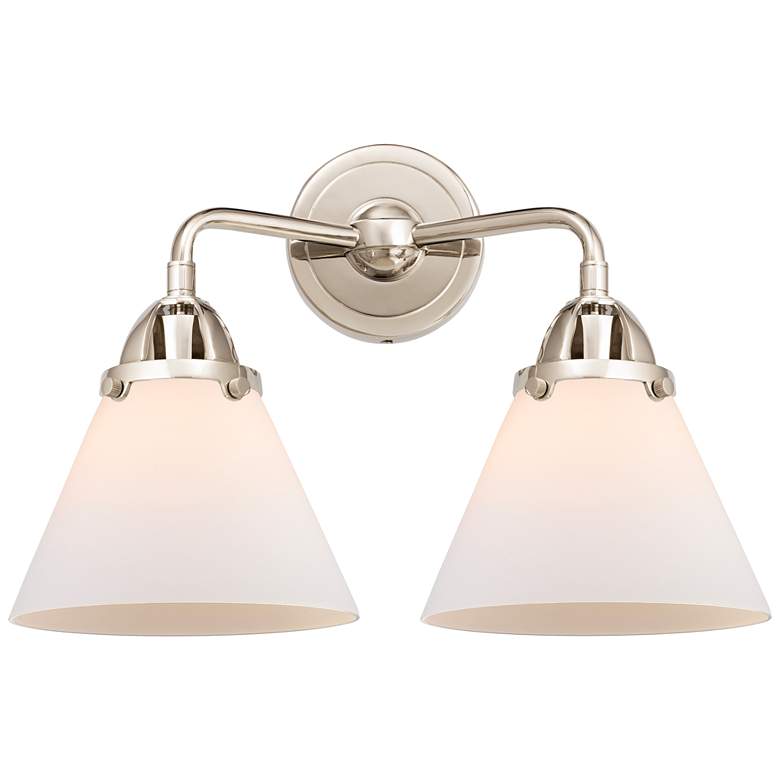 Image 1 Nouveau 2 Cone 8" 2 Light 16" LED Bath Light - Polished Nickel -