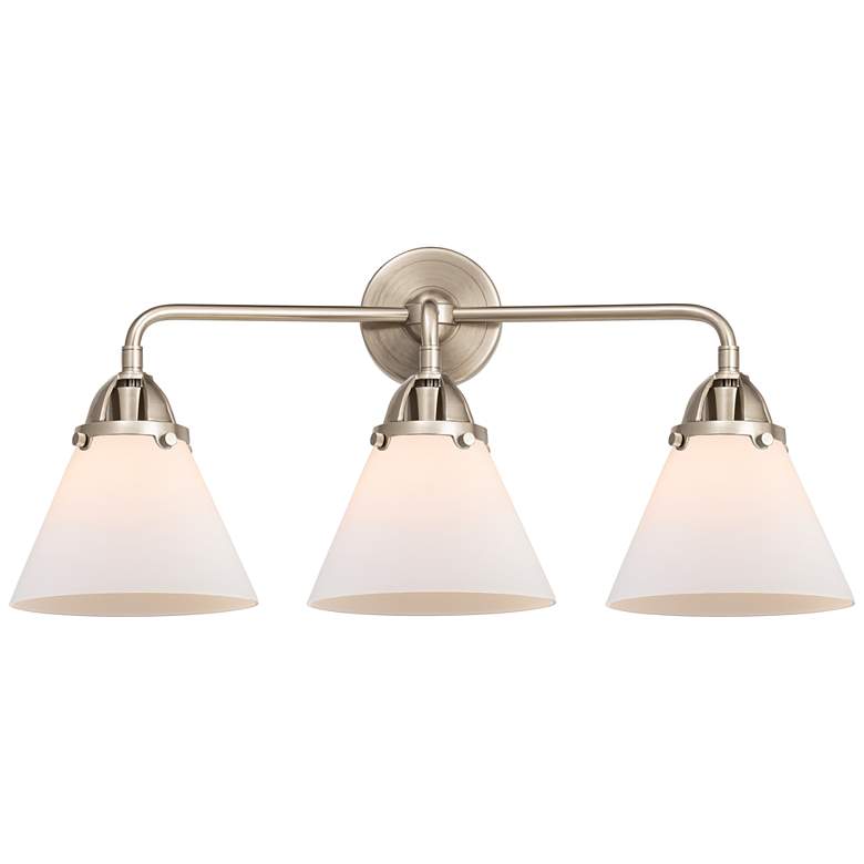 Image 1 Nouveau 2 Cone 8" 3 Light 26" Bath Light - Brushed Satin Nickel -