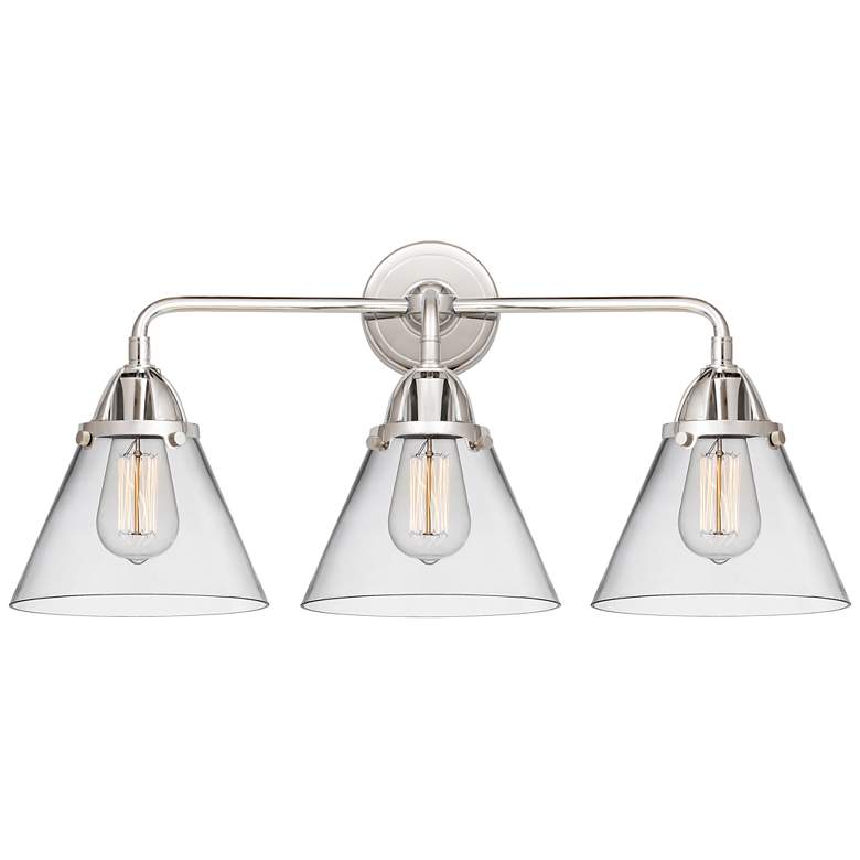 Image 1 Nouveau 2 Cone 8" 3 Light 26" Bath Light - Polished Chrome - Clea