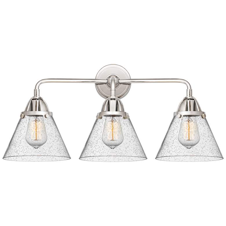 Image 1 Nouveau 2 Cone 8" 3 Light 26" Bath Light - Polished Chrome - Seed