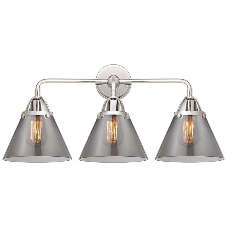Image 1 Nouveau 2 Cone 8" 3 Light 26" Bath Light - Polished Chrome - Smok