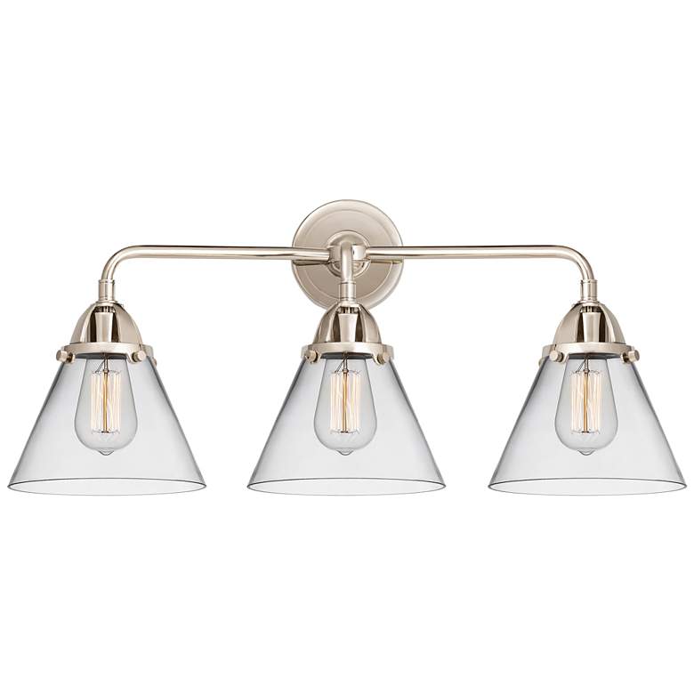 Image 1 Nouveau 2 Cone 8" 3 Light 26" Bath Light - Polished Nickel - Clea