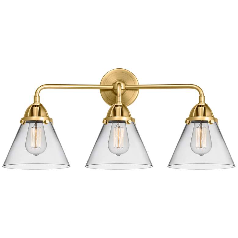 Image 1 Nouveau 2 Cone 8" 3 Light 26" Bath Light - Satin Gold - Clear Sha
