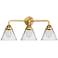 Nouveau 2 Cone 8" 3 Light 26" Bath Light - Satin Gold - Clear Sha