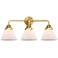 Nouveau 2 Cone 8" 3 Light 26" Bath Light - Satin Gold - Matte Whi