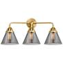 Nouveau 2 Cone 8" 3 Light 26" Bath Light - Satin Gold - Plated Sm