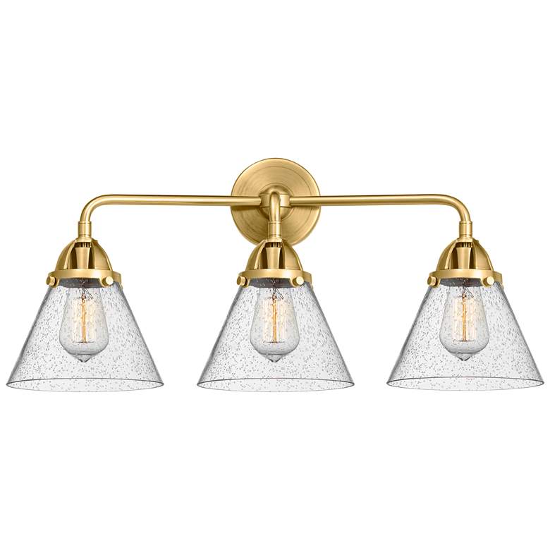 Image 1 Nouveau 2 Cone 8" 3 Light 26" Bath Light - Satin Gold - Seedy Sha