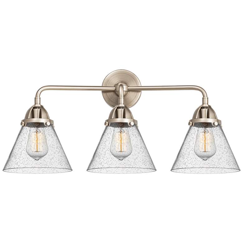 Image 1 Nouveau 2 Cone 8" 3 Light 26" LED Bath Light - Brushed Satin Nick