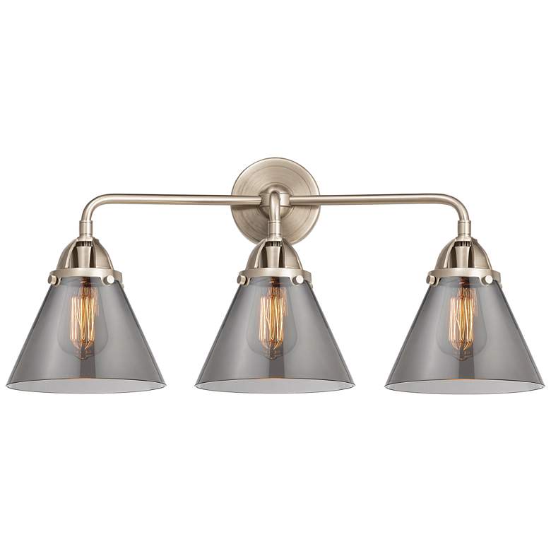 Image 1 Nouveau 2 Cone 8" 3 Light 26" LED Bath Light - Brushed Satin Nick