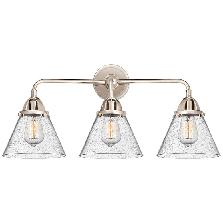 Image 1 Nouveau 2 Cone 8" 3 Light 26" LED Bath Light - Polished Nickel -